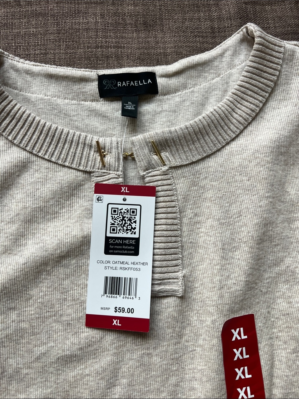 Rafaella Neutral Cream Split V Pullover Sweatshirt - Picture 3 of 7